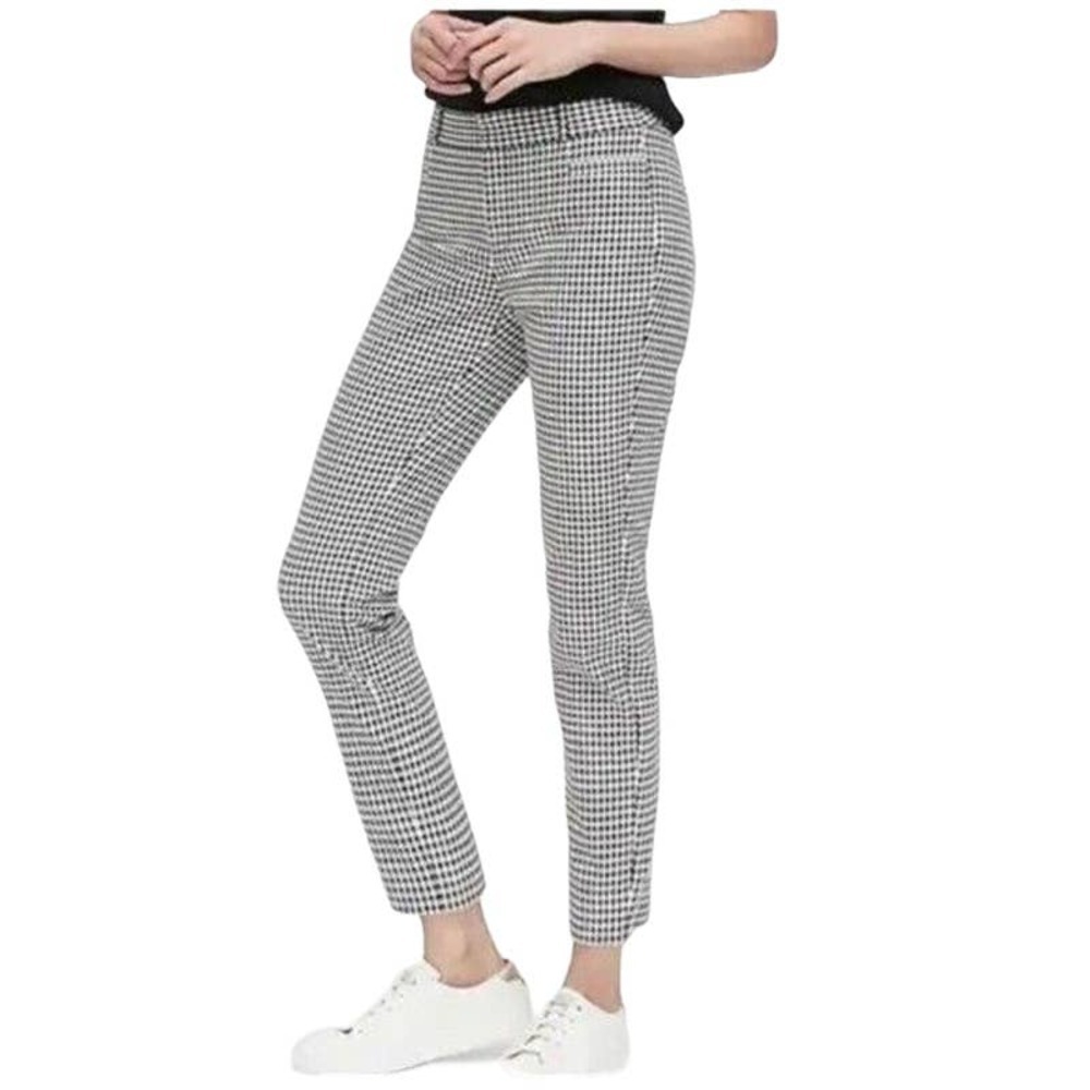 Banana Republic Sloan Black Grid Print Gingham Trousers Pants Size 8 EUC